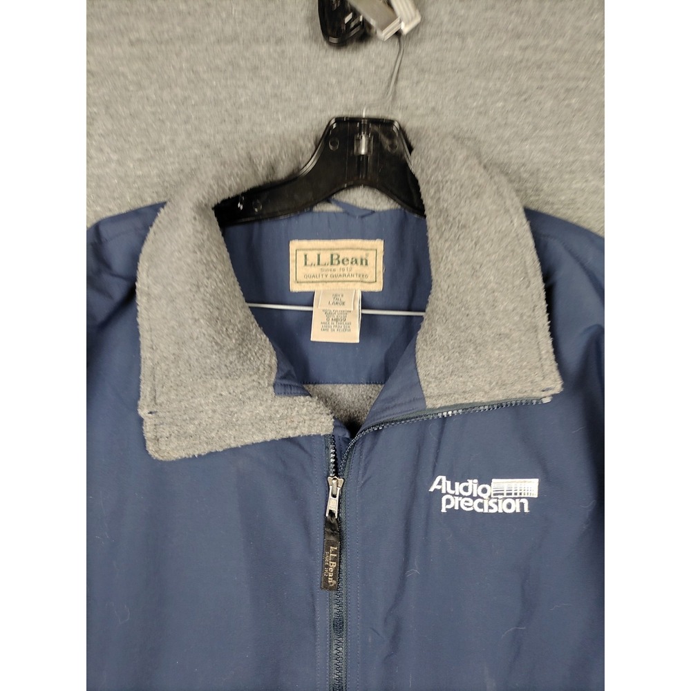 LL Bean Mens‎ Jacket Large LT Blue Nylon Full Zip Fleece Lined Outdoor Work Gorp